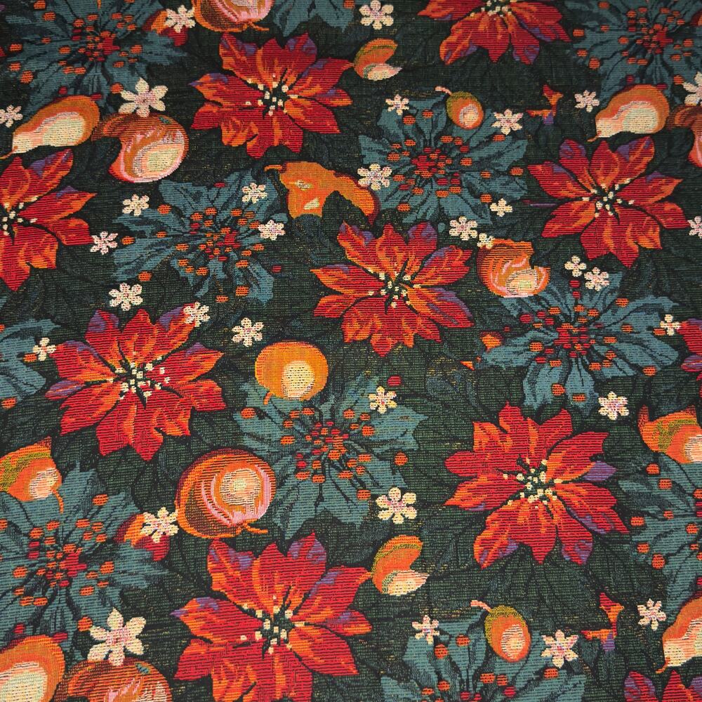 VTG Poinsettias & Fruit Christmas Brocade Print - Peter Pan Fabrics - 1/2 Yard